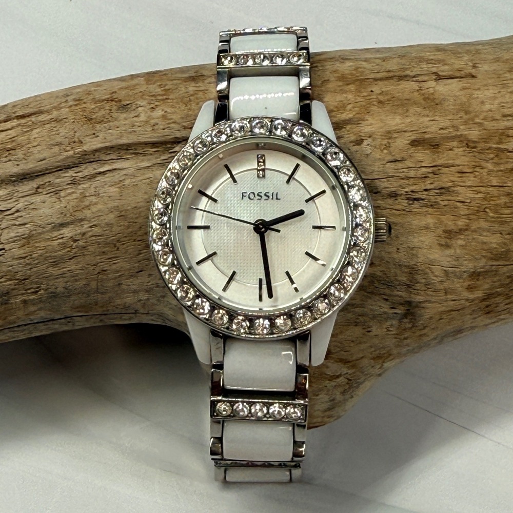 Fossil CE-1017 White Ceramic Stainless Steel Crystal Bezel Ladies Watch